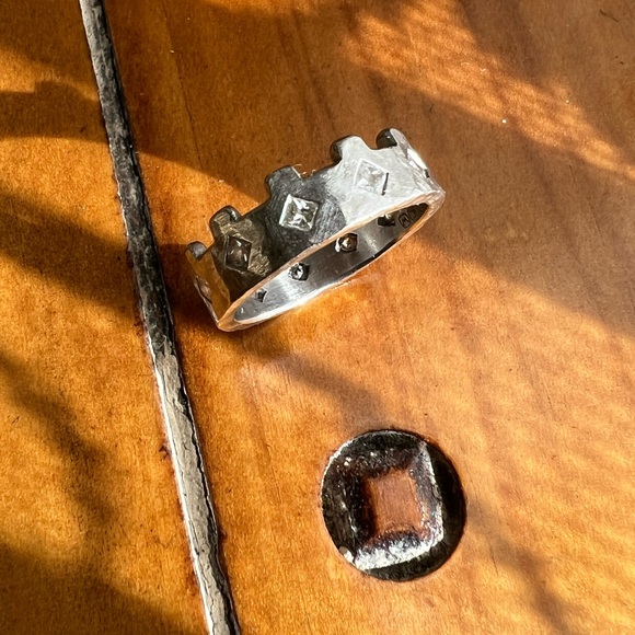 Cathy Waterman Platinum Princess Cut Diamond Turret Crown Stacking Band Ring!!! - Picture 10 of 17